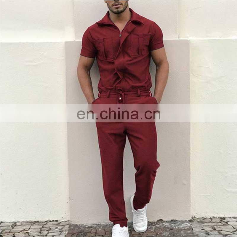 Wholesale customized men's one-piece woven suit zipper access control personality one-piece shirt