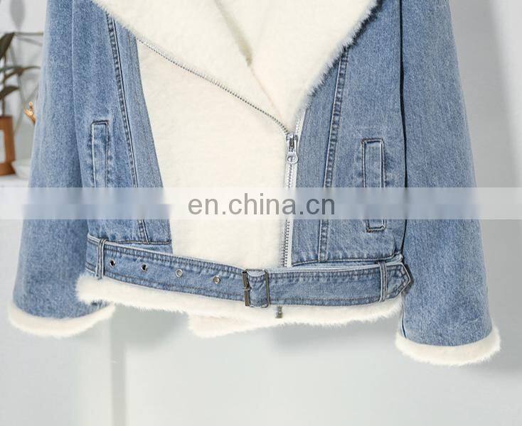 New style factory sherpa women fashion winter jacket berber Fleece Fancy denim ladies motorcycle jacket