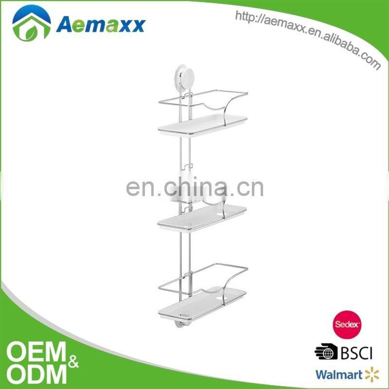 Functional good quality corner bathroom shower shampoo rack with suction cup 3 tier bathroom wire rack