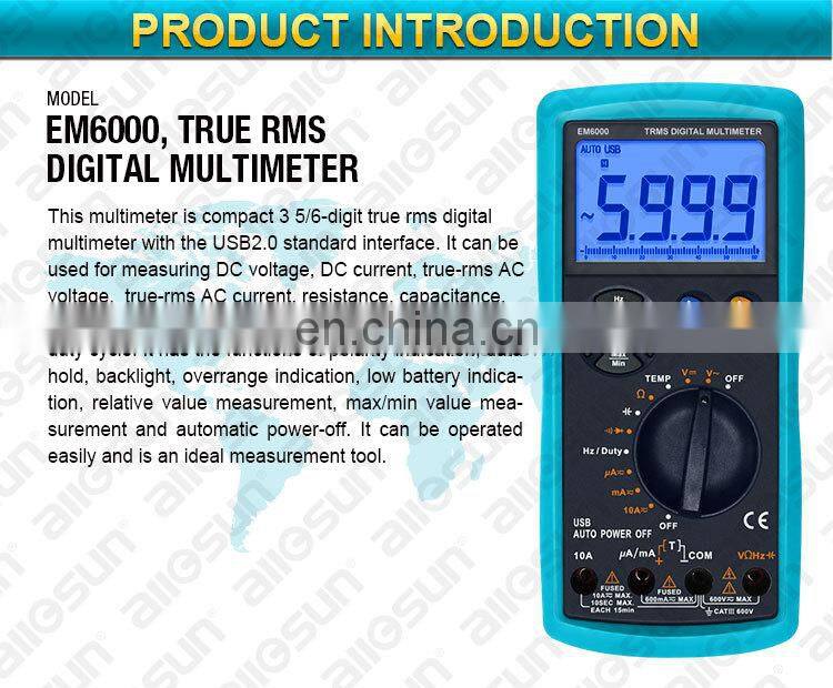 all-sun EM6000 Professional True RMS digital multimeter 3 5/6-digit LCD display multimeter max/min value recording tester