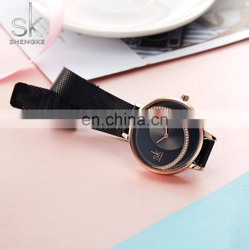 SHENGKE Black Plated Jewelry Watch Sets Dazzling Diamond Earing Necklace Accessories Gift Watches Sets Ladies Watch Luxury