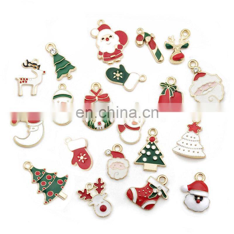 Mixed Christmas Charms Pendants Enamel Bracelet Party Home Metal Craft Decoration Tree Hanging DIY Jewelry Accessories
