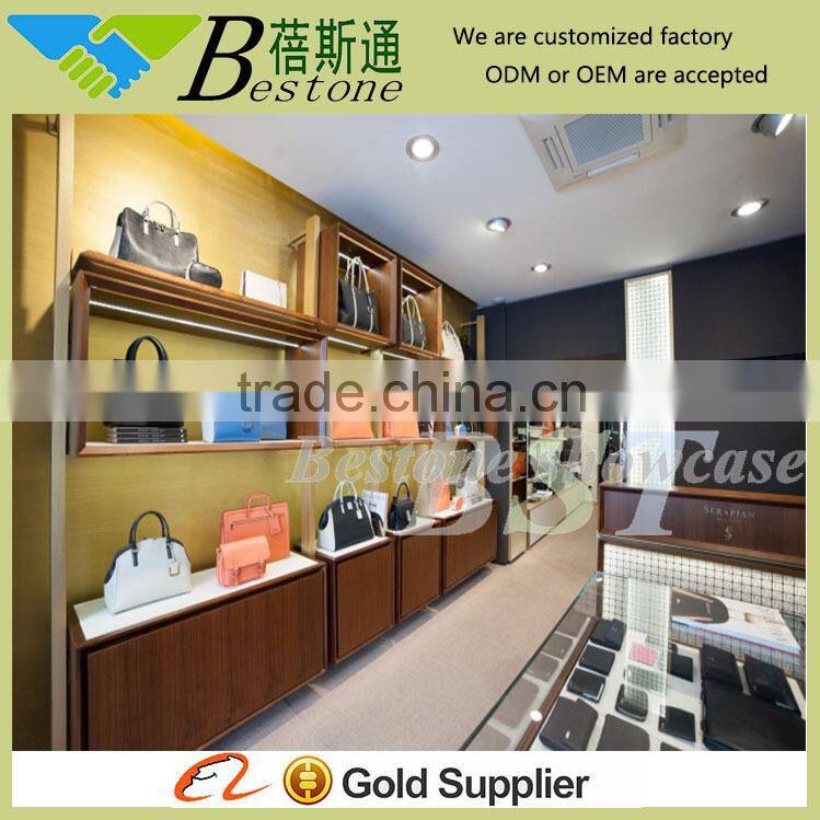 commercial wall wooden glass display cabinets showcase for bag store