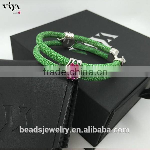 2016 Fashion Silver Plated Black Colors Genuine Leather Bracelet Custom Men Yellow Python Leather