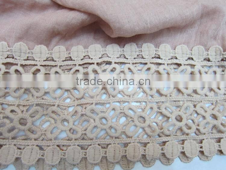Wholesale Embroidery Lace Brim Women Ladies Plain Cotton Linen Scarf Shawl