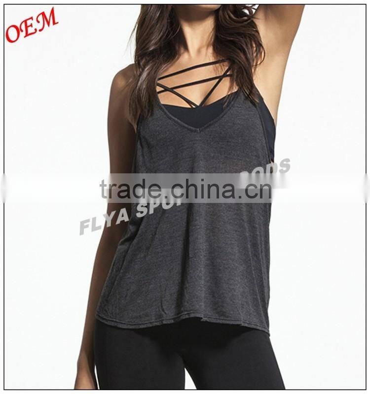 wholesale womens top quality cotton adjustable T-back strap gym tank top