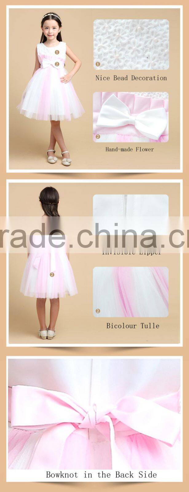 Factory Direct Selling 2015 High Quality Childrens Clothing Baby Girl Frock Patterns of Pink Wedding Dresses