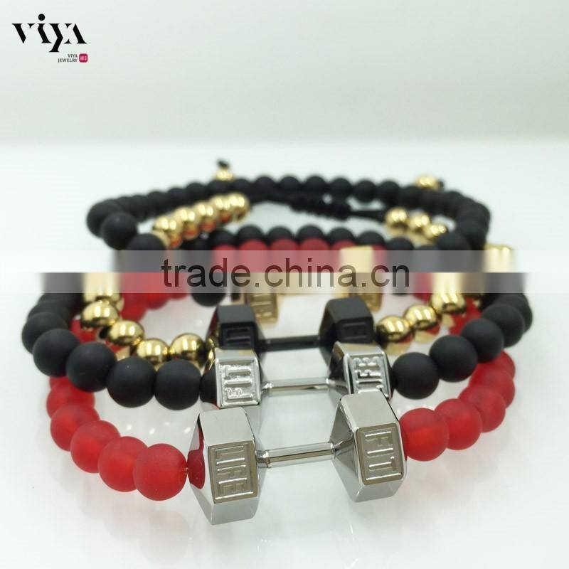 high end quality accept 3d jewelry dumbbell beads men bracelet 316L stainless steel material provide sample summer man bracelet