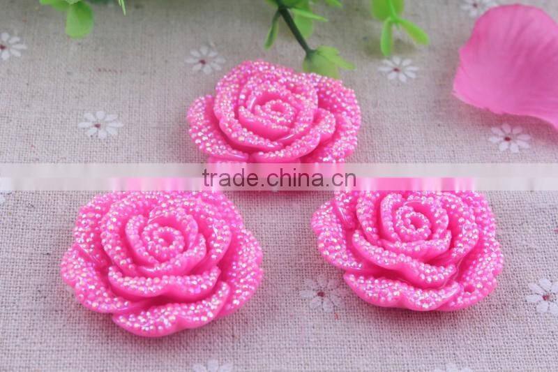 Mixed color Cheapest shiny popular rhinestone resin flower beads!resin large plastic flower beads with hole in bulk!