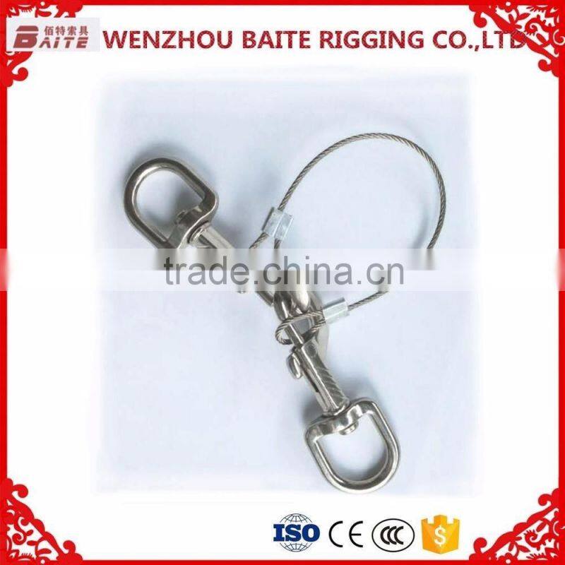 two swivel double eye hook with wire rope/two dog hook with wire rope