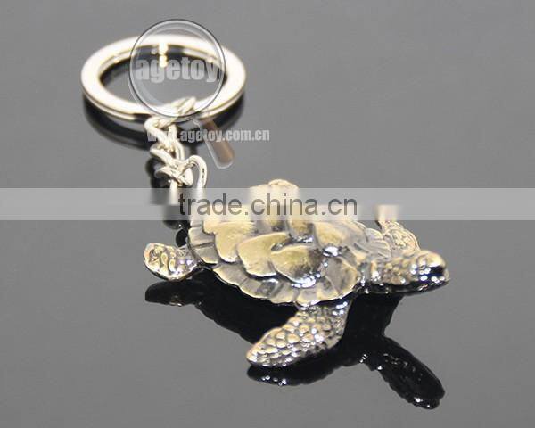 Three-dimensional Tortoise Shaped Zinc Alloy Plated Bronze Metal Sea Green Turtle Keychain