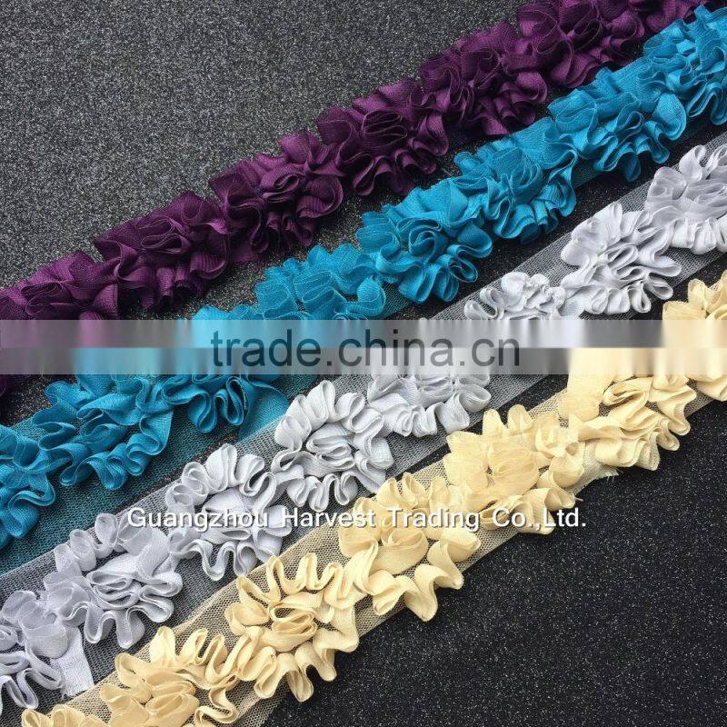 Lovely Pearl Chiffon Flower Lace,Flower Trimming On Tulle For Children Clothing