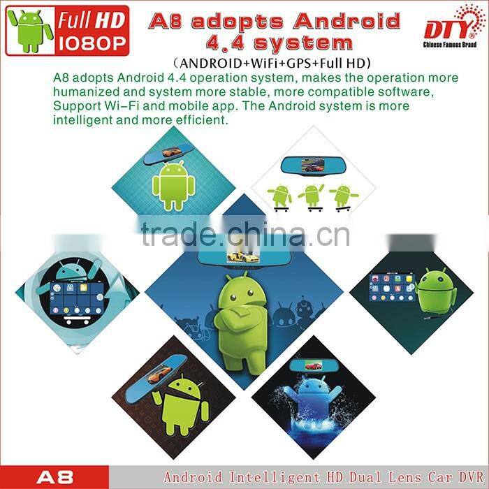 DTY Android car wireless rearview mirror with reversing camera, rear view mirror camera car dvr , A8