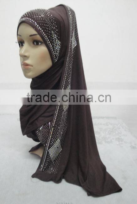 JL041 latest cotton jersey scarf with rhinestones,muslim hijab