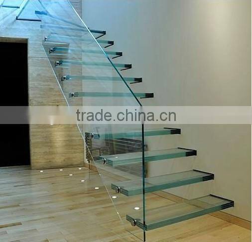 Europe glass floating stairs with Light/LED