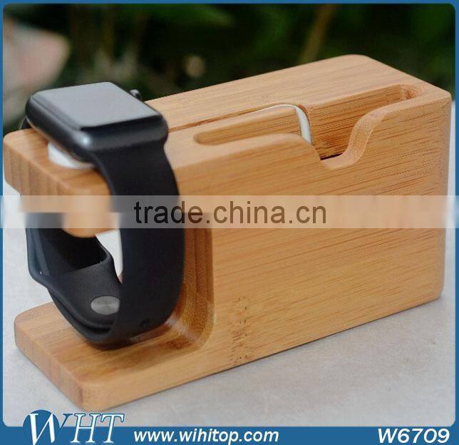 2015 New arrival wood display stand for iPhone 6, wood charger stand for apple watch mobile accessories