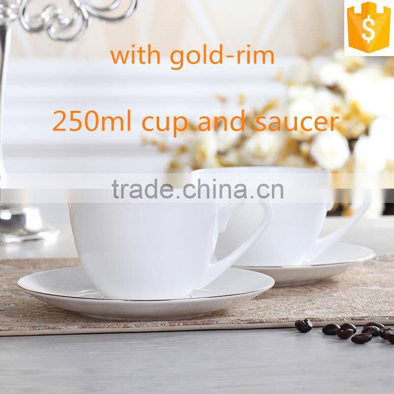 with 3 gold-rim fine bone china 250ml cup and saucer