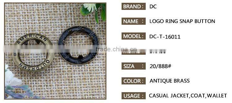 Big Size Custom Logo Engraved Metal Ring Prong Snap Button for Jeans