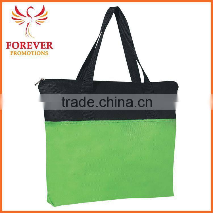 Wholesale Cheap Tote Bag Zippered Non-woven Silk-screen Print Logo Tote with Handles