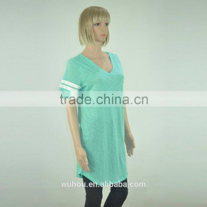 Women's V-neck short stripe sleeve t-shirt