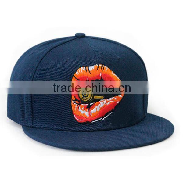 2015 Good quality custom blank snapback cap with leather brim