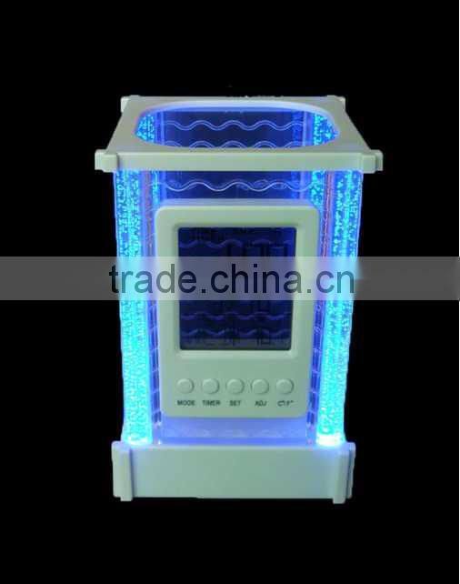 new design rainbow color change multifunctional penholder with digital clock