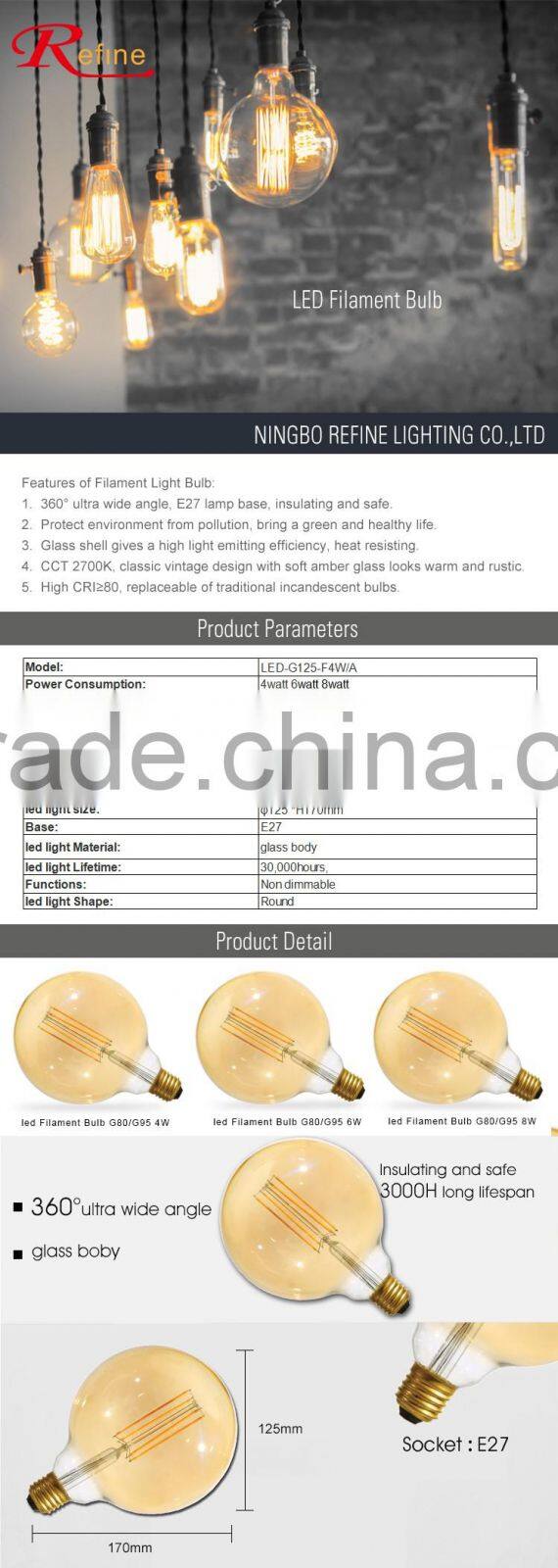 LED Edison Bulb Retro E27 Vintage COB LED Filament light Energy Saving Lamp A60 4W 6W 8W 220V