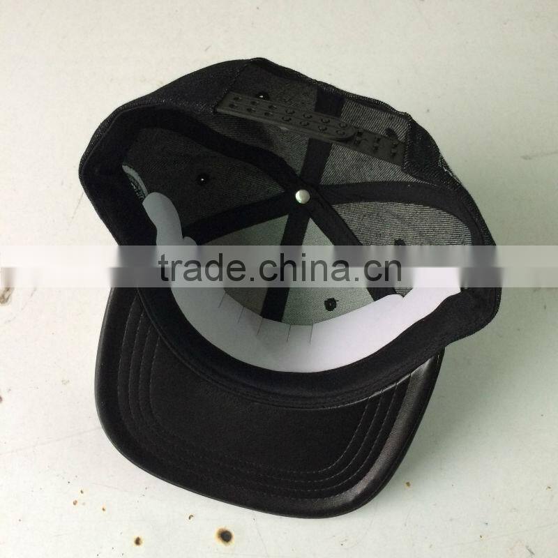 Wholesale Custom Flat Brim Green Camper Caps And Hats Woven Label Logo At Front Panel Nylon Strap With Plastic Buckle