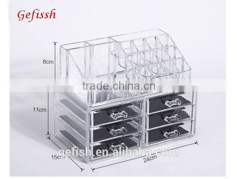 Mulit-size molding clear acrylic/ps makeup organizer cosmetic box with drawers