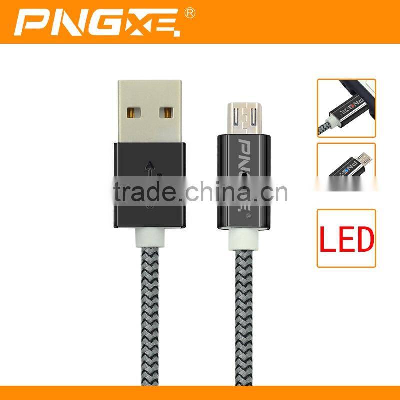 PNGXE 2015 Newest Coming Zinc Alloy Braided Super Fast Charging Led Micro Usb Cable Support For IOS9 System