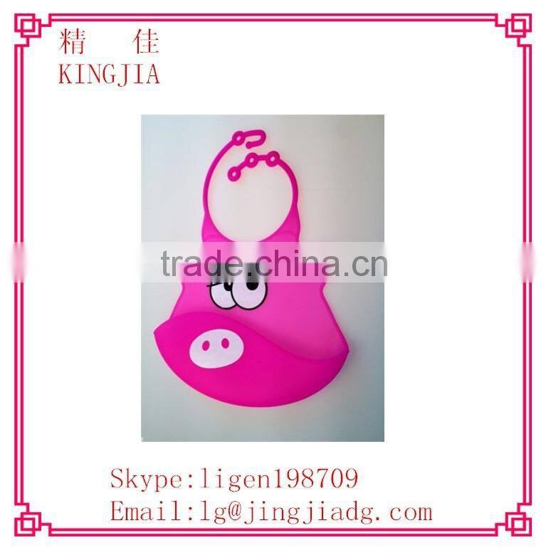 silicone plastic clear cute cartoon pattern baby waterproof bibs with crumb catcher pocket