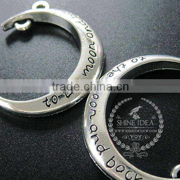 30mm vintage antique silver metal carve words love you to the moon and back DIY pendant charm 1830067