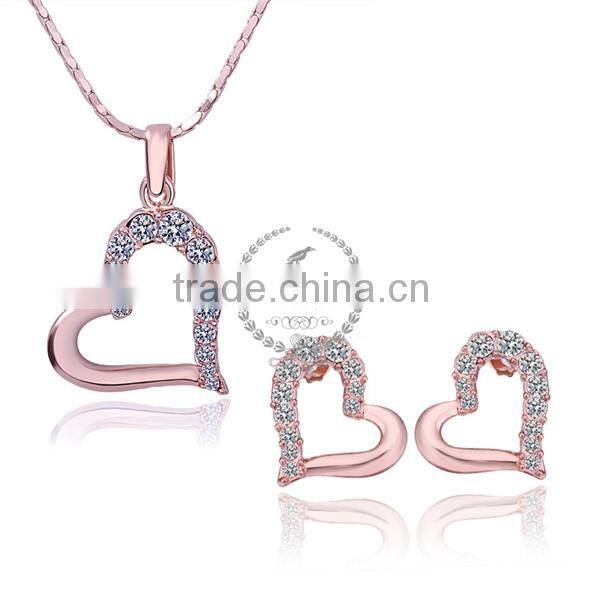 18KRG rose gold plated rhinestone crystal lover's heart pendant charm DIY supplies earrings and necklace jewelry set PS183