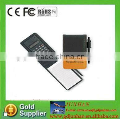 2015 promotional brand pu leather mini notepad with pen and calculator
