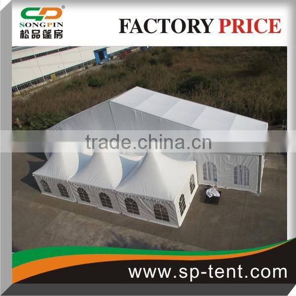 Customs clearspan marquee 10x20m with peaked roof and entrance pagoda tent