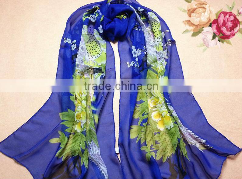 2014 Newest Fashion Flower Peacock Silk Chiffon Neck Scarf Wrap Shawl Stole Neck Wrap Women