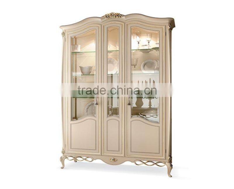 3 Doors Elegant White Living Room Glass Display Cabinet
