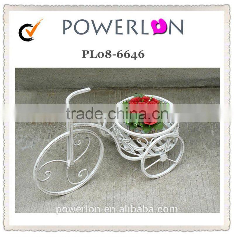 Powder coated shabby chic wrought iron bicycle flower pots