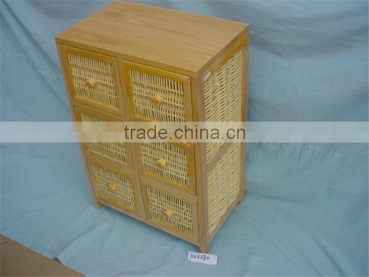 Custom high quality wicker basket drawers wooden storage cabinet