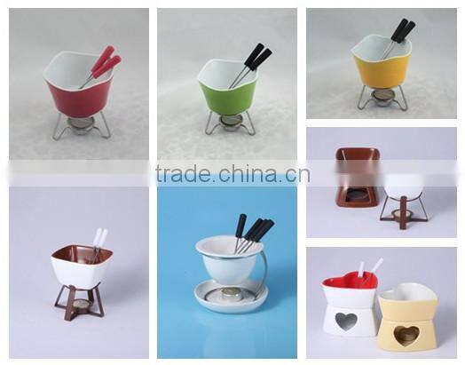 Mini fondue set/chocolate fondue fountain/fondue burner,red stoneware fondue pot