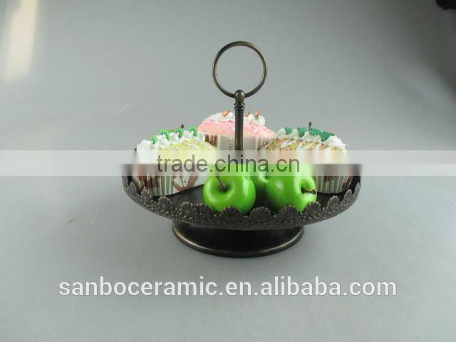 Metal wedding cake stand, mini cute iron black antique style in one tier