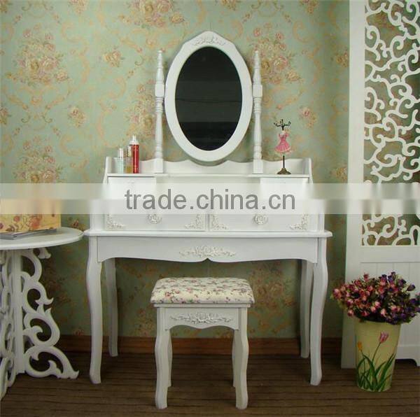 Hand Painted Apartment Bedroom Dressers Modern White Color Dresser With Stool Princess Makeup Table K/D Dresser Package 90*38*1
