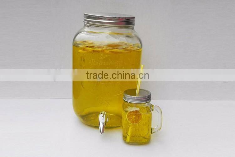 8L ice cold embossed storage glass jar with tap