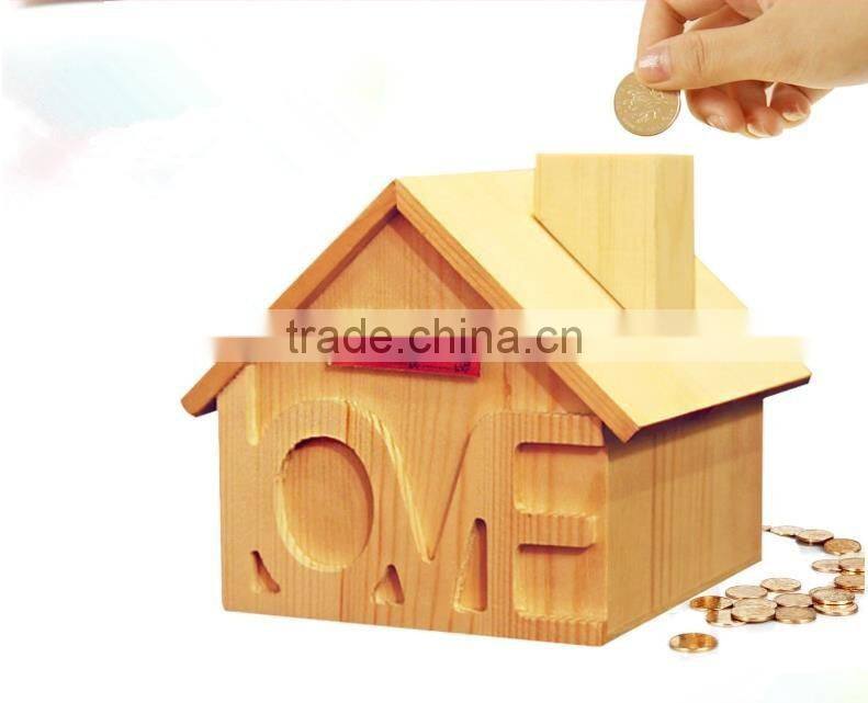 love house wooden money saving box