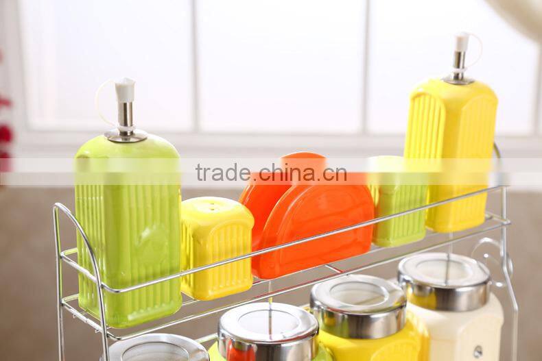 Kitchen ceramic canister set with stainless metal stand