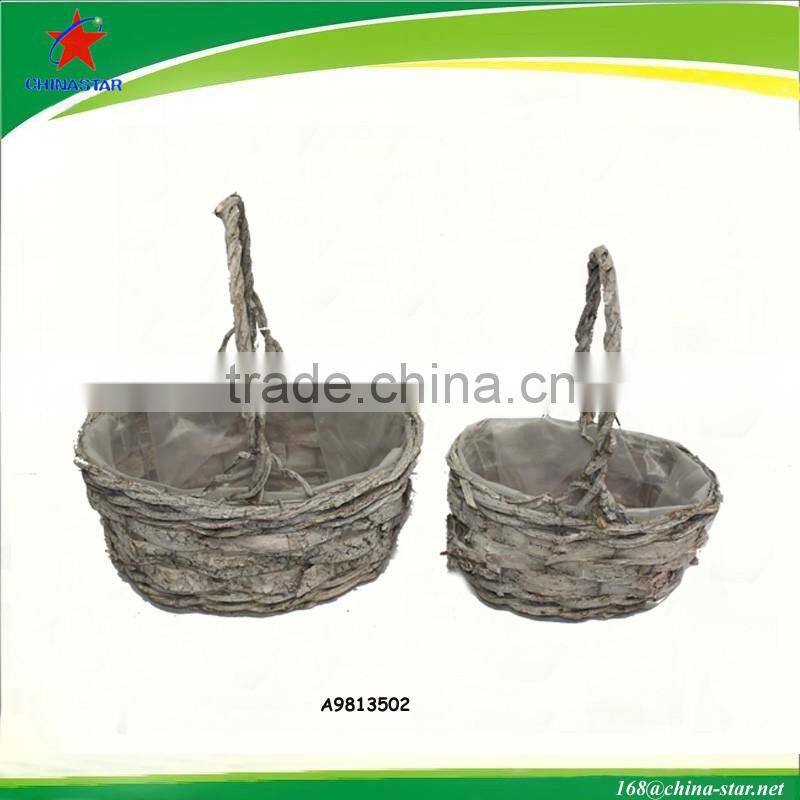 oval birch and rattan flower basket