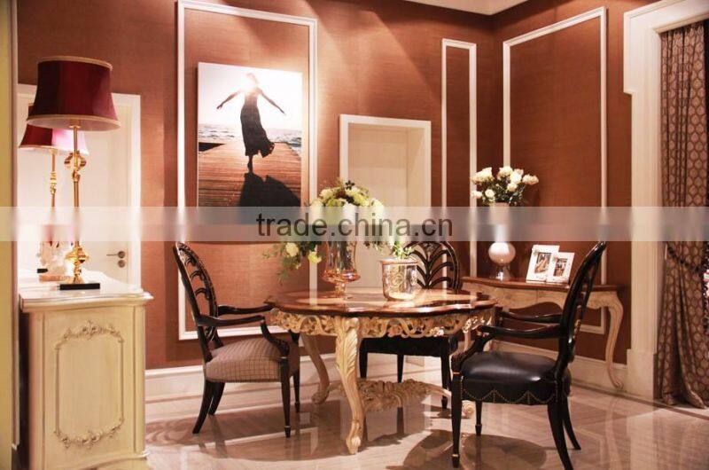 Royal Luxurious French Baroque Wood Carving Round Dining Table with Floral Marquetry Inlay Table Top BF12-03284c