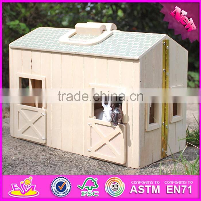 2016 new design children miniature toys wooden toy horse stable W06A166