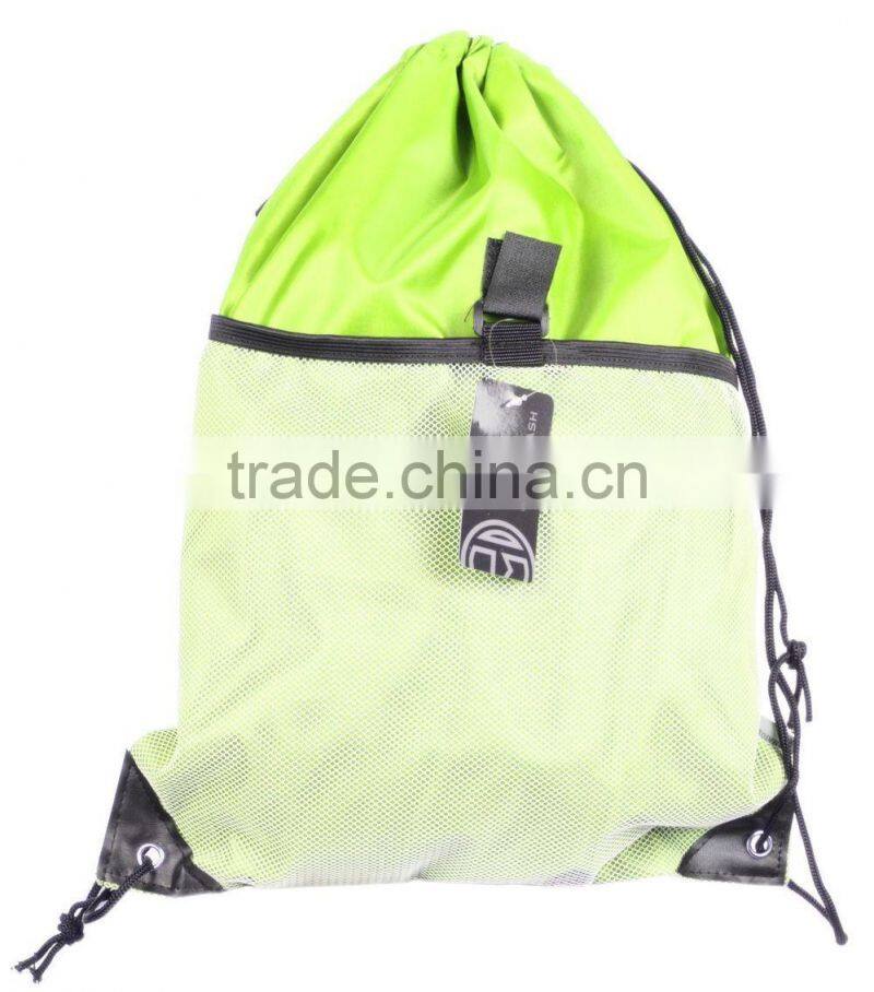 Promotional Custom Designed Mesh Drawstring Backpacks/Wholesale string bags with front mesh pockets