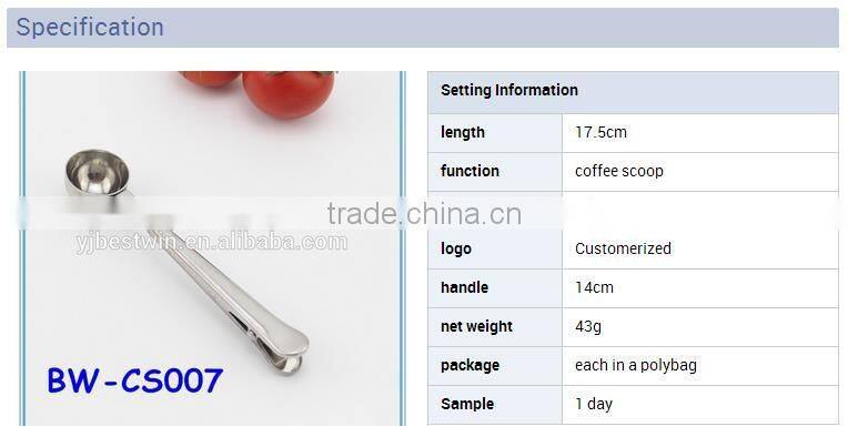 High Quality Stainless Steel Coffee Scoop Tea Scoop With Bag Clip Kitchen Tool Measuring Spoon